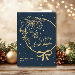 Elegant Blue Merry Christmas Poinsettia Folded シーズンカード