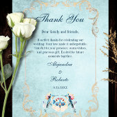 Elegant Blue Mexican Baroque Hummingbird Wedding サンキューカード