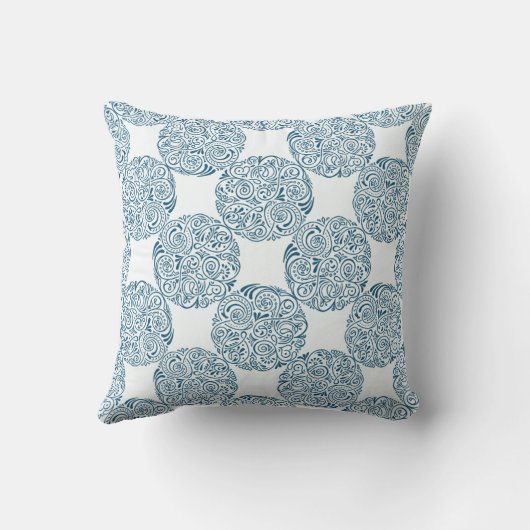 Elegant Blue Midnight Baroque Bloom Throw Pillow クッション (裏面)