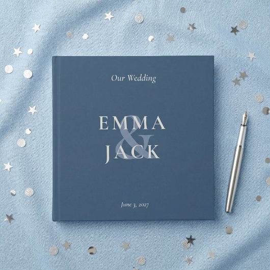 Elegant Blue Minimalist ampersand Wedding  ゲストブック