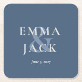 Elegant Blue Minimalist ampersand Wedding  スクエアペーパーコースター (正面)