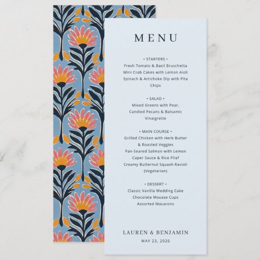 Elegant Blue Minimalist Menu メニュー (正面/裏面)