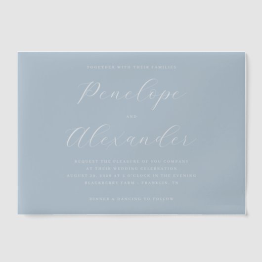Elegant Blue Minimalist Wedding Invitation ベラム紙招待状 (正面)