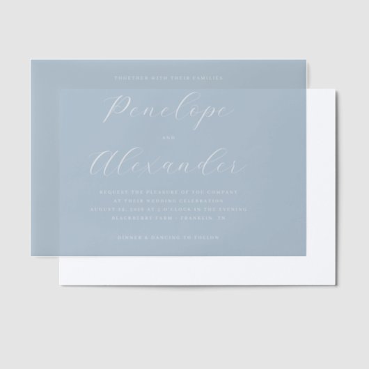 Elegant Blue Minimalist Wedding Invitation ベラム紙招待状 (オフセット)