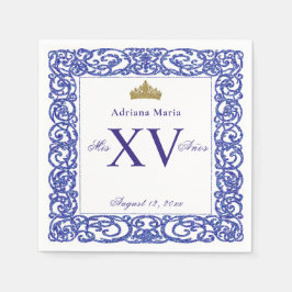 Elegant Blue Mis XV Quinceanera Napkins スタンダードカクテルナプキン
