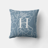 Elegant Blue Modern Wildflower Monogram Name クッション (裏面)