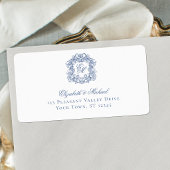 Elegant Blue Monogram Crest Wedding Address ラベル