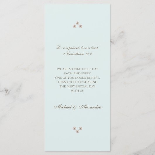 Elegant Blue Monogram Pearl Christian Wedding Menu メニュー (裏面)
