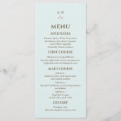 Elegant Blue Monogram Pearl Christian Wedding Menu メニュー (正面)