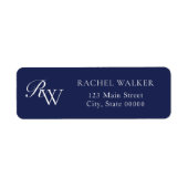 Elegant Blue Monogram Return Address ラベル (正面)