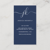 Elegant Blue Monogram Script Initials Photo 名刺 (裏面)