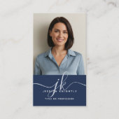 Elegant Blue Monogram Script Initials Photo 名刺 (正面)