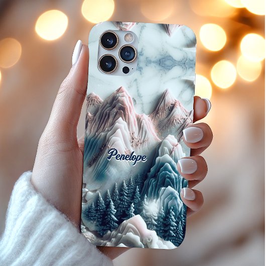 Elegant blue mountains chinoiserie monogram Case-Mate iPhoneケース