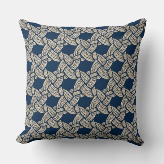 Elegant Blue Navy Knotwork Vintage Pattern クッション (正面)