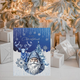 Elegant Blue Nordic Santa Christmas Cheer シーズンカード