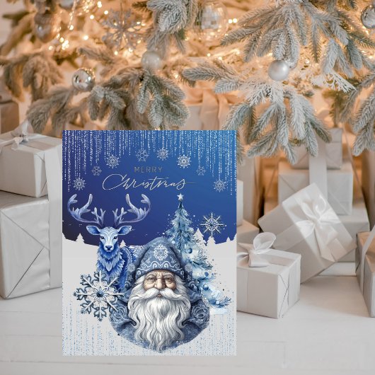 Elegant Blue Nordic Santa Christmas Cheer シーズンカード
