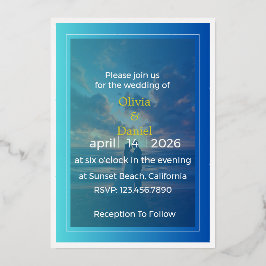 Elegant Blue Ocean Foil Wedding Invitation 箔招待状