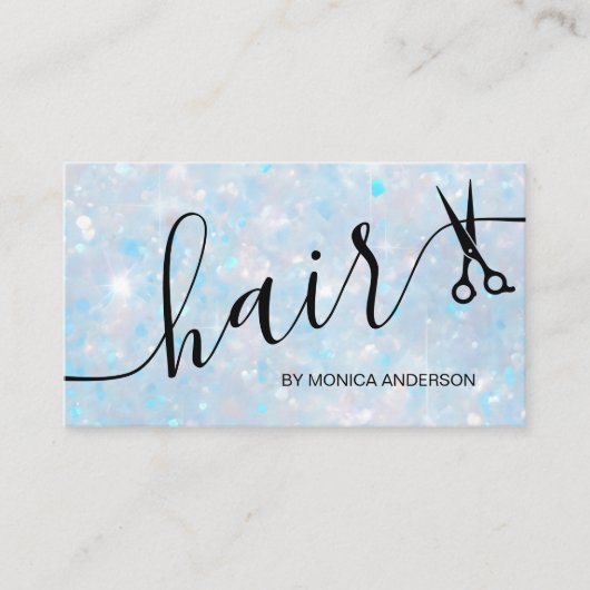 Elegant Blue Opal Glitter Hair Script Scissors 名刺 (正面)