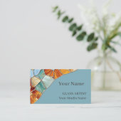 Elegant Blue Orange Stained Glass Business Card 名刺 (スタンド正面)