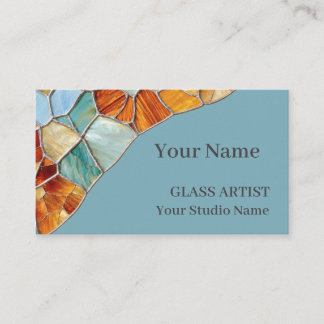 Elegant Blue Orange Stained Glass Business Card 名刺