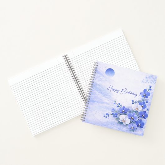 Elegant Blue Orchid Birthday ノートブック (内部)