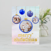 Elegant Blue Ornament Christmas Photo 箔シーズンカード (立ち正面)