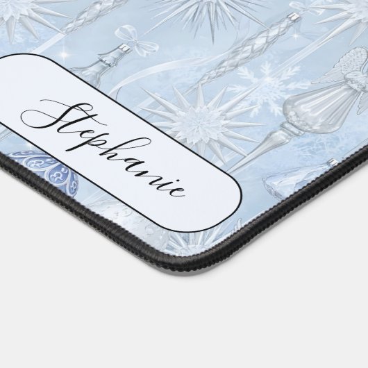 Elegant Blue Ornament Pattern Desk Mat Custom デスクマット (コーナー)