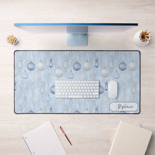 Elegant Blue Ornament Pattern Desk Mat Custom デスクマット (オフィス1)