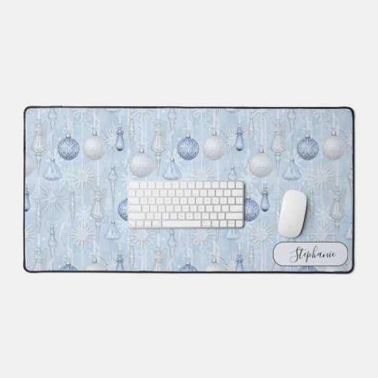 Elegant Blue Ornament Pattern Desk Mat Custom デスクマット (キーボード&マウス)