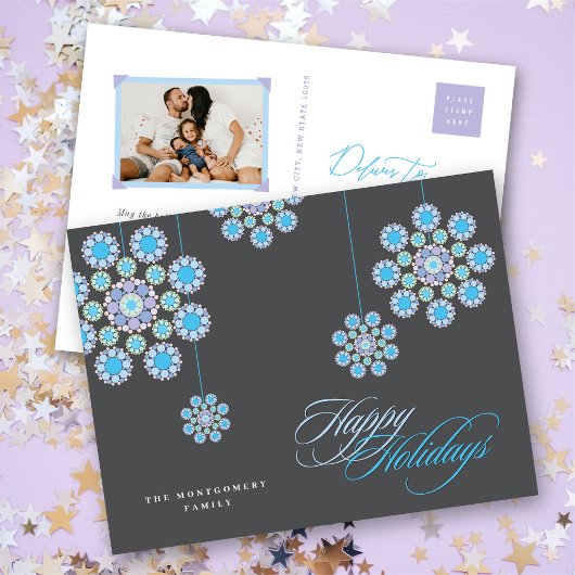 Elegant Blue Ornamental Christmas Flowers Modern シーズンポストカード