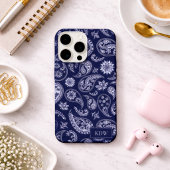 Elegant Blue Paisley Monogram  iPhoneケース