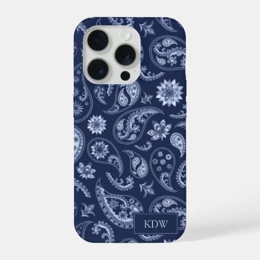 Elegant Blue Paisley Monogram  iPhoneケース (裏面)