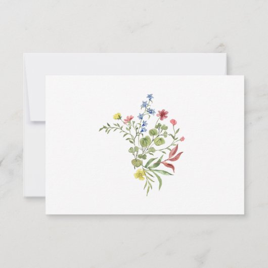 Elegant Blue Pastel Wildflower Border Wedding 出欠カード (裏面)