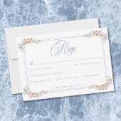 Elegant Blue Pastel Wildflower Border Wedding 出欠カード
