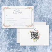 Elegant Blue Pastel Wildflower Border Wedding 出欠カード