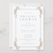 Elegant Blue Pastel Wildflower Crest Bridal Shower 招待状 (正面)