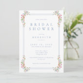 Elegant Blue Pastel Wildflower Crest Bridal Shower 招待状 (スタンド正面)