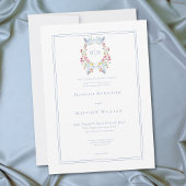 Elegant Blue Pastel Wildflower Regal Crest Wedding 招待状