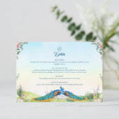 Elegant Blue Peacock Botanical Wedding Style エンクロージャーカード (スタンド正面)