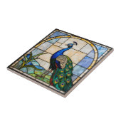 Elegant Blue Peacock Faux Stained Glass Mosaic Art タイル (側面)
