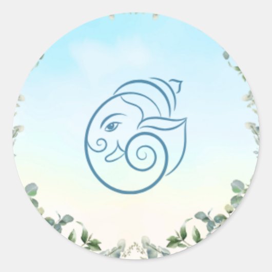 Elegant Blue Peacock Floral Botanical Wedding ラウンドシール (正面)