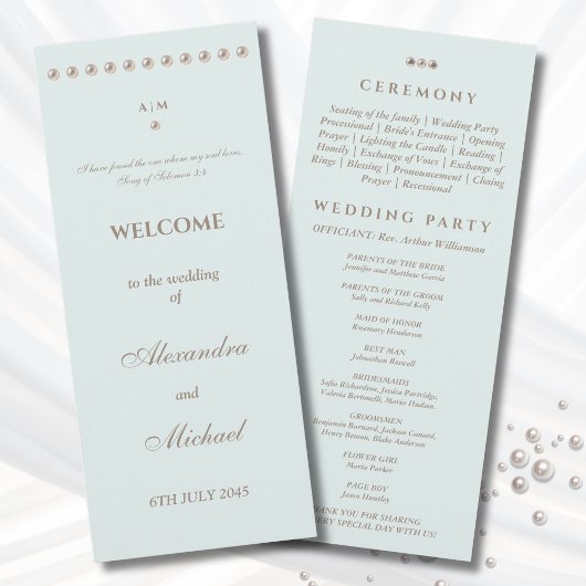 Elegant Blue Pearl Christian Wedding Program プログラム