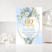 Elegant Blue Peonies 60th Birthday Invitation 招待状