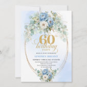 Elegant Blue Peonies 60th Birthday Invitation 招待状 (正面)