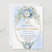 Elegant Blue Peonies Greenery 15th Birthday Card 招待状 (正面)