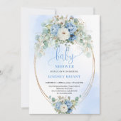 Elegant Blue Peonies Greenery Baby Shower Invite 招待状 (正面)