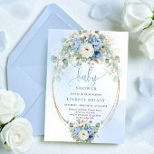 Elegant Blue Peonies Greenery Baby Shower Invite 招待状