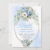 Elegant Blue Peonies Greenery Bridal Shower Invite 招待状 (正面)