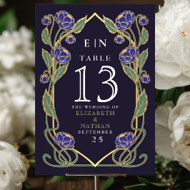 Elegant Blue Peony Art Nouveau Floral Wedding テーブルナンバー