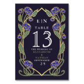 Elegant Blue Peony Art Nouveau Floral Wedding テーブルナンバー (裏面)